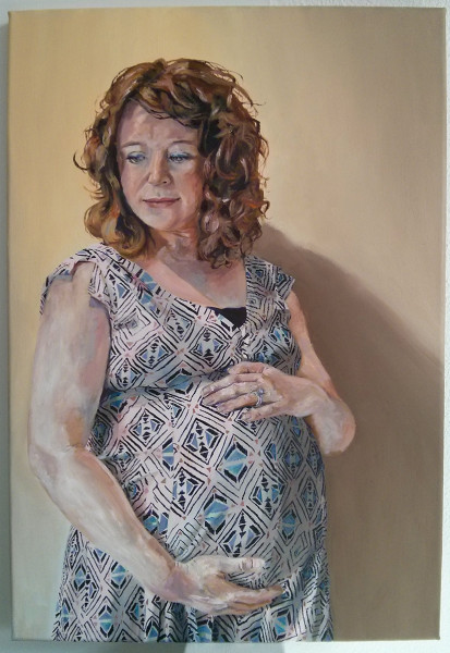 'Sarah and Henry, in patterned dress’ by Mata Haggis, 2013. Oil on Canvas. 40x60cm