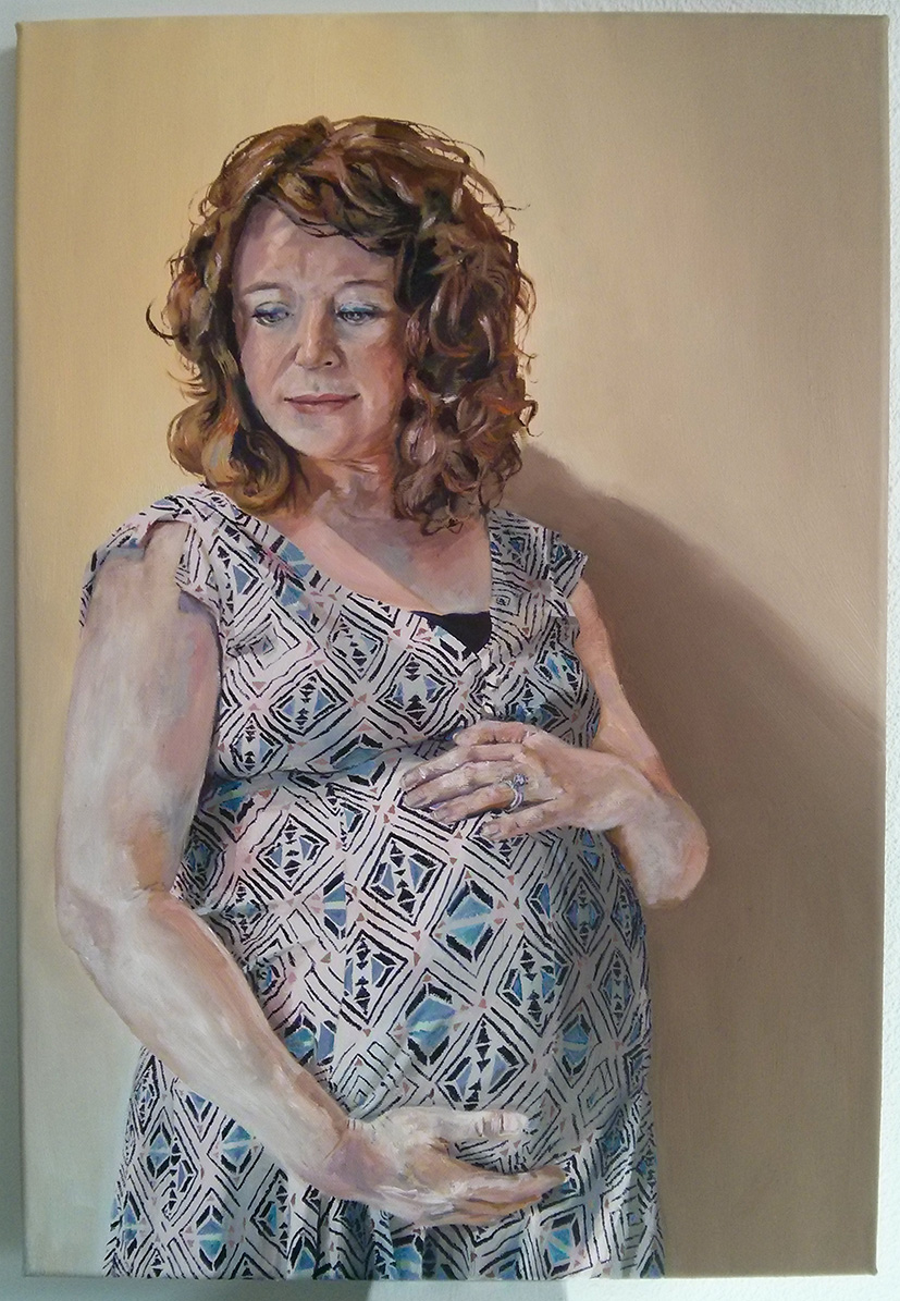 'Sarah and Henry, in patterned dress’ by Mata Haggis, 2013. Oil on Canvas. 40x60cm